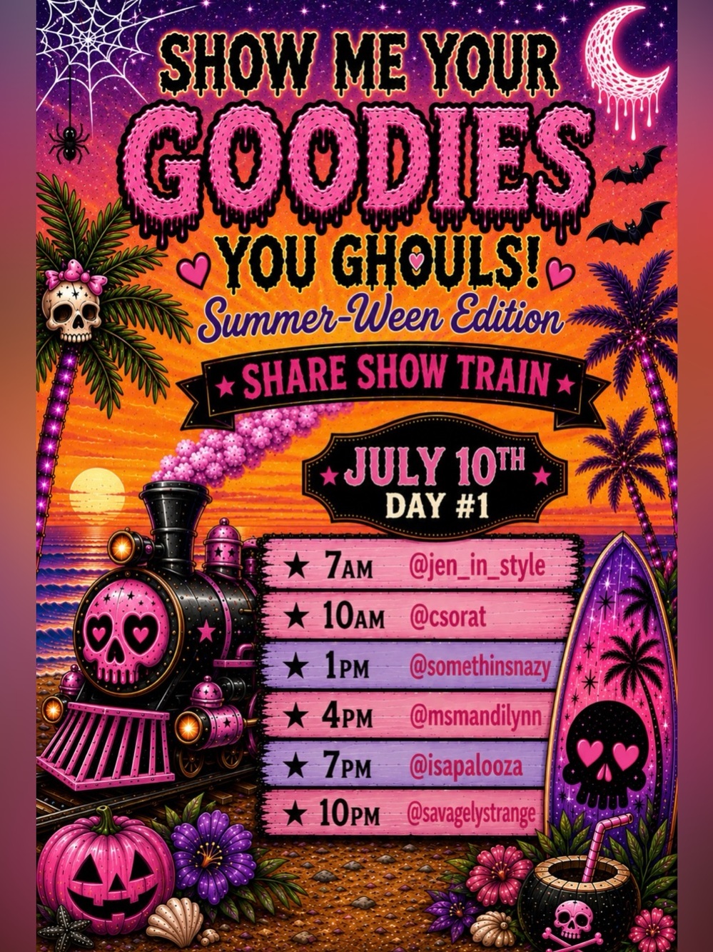 Show Me Your Goodies You Ghouls Summer-Ween Share Show Train!